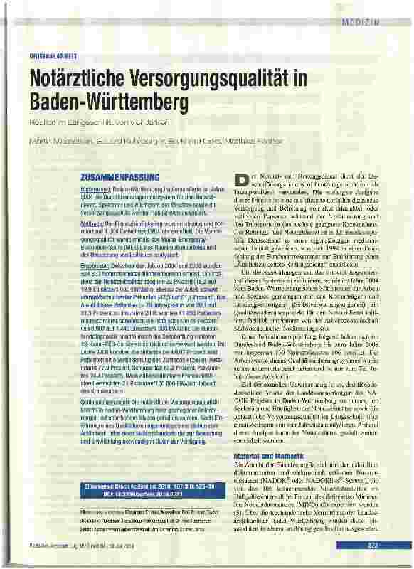 Vorschauseite 1: Notärztliche Versorgungsqualität in Baden-Württemberg