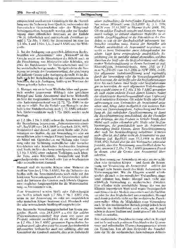 Vorschauseite 3: Zur Arzneimitteleigenschaft von Blutegeln AMGTS 2 I, 2 II 4, 72, 72a; VwGO § 43 I