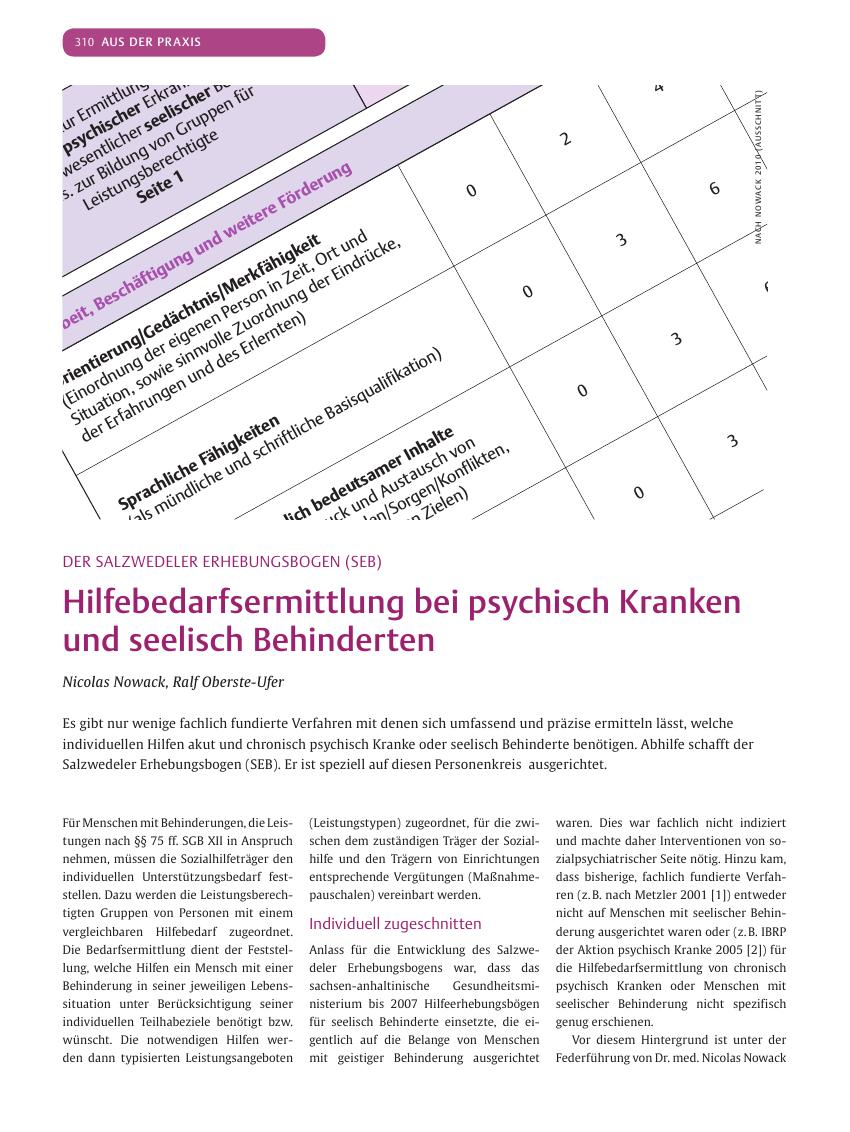 Vorschauseite 1: Hilfebedarfsermittlung bei psychisch Kranken und seelisch Behinderten