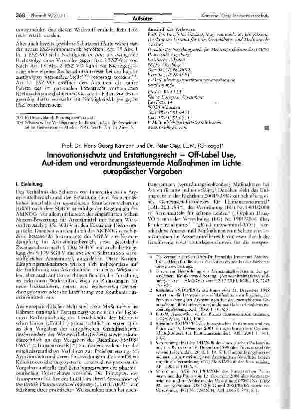 Vorschauseite 1: Innovationsschutz und Erstattungsrecht - Off-Label Use, Aut-idem und verordnungssteuernde Maßnahmen im Lichteeuropäischer Vorgaben