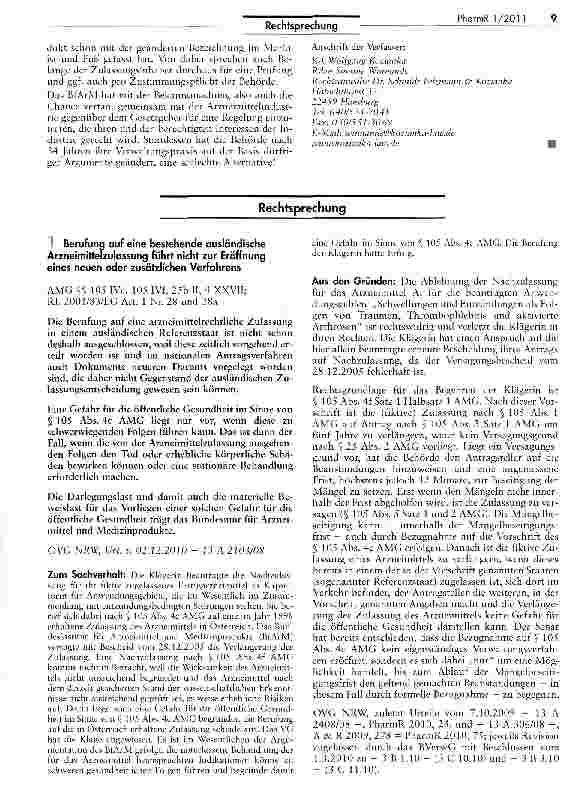 Vorschauseite 1: Berufung auf eine bestehende ausländische Arzneimittelzulassung führt nicht zur Eröffnung eines neuen oder zusätzlichen VerfahrensAMG S§ 105 rVc, 105 IVf, 25b II, 4 XXVII;RL 2001/…