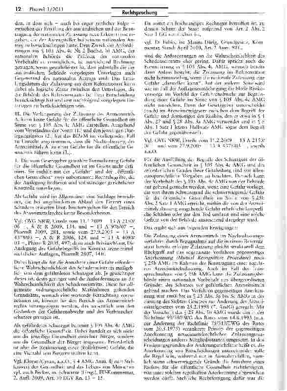 Vorschauseite 4: Berufung auf eine bestehende ausländische Arzneimittelzulassung führt nicht zur Eröffnung eines neuen oder zusätzlichen VerfahrensAMG S§ 105 rVc, 105 IVf, 25b II, 4 XXVII;RL 2001/…