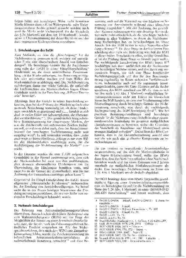 Vorschauseite 2: Arzneimittelmarken im Zulassungsverfahren - Stets ein berechtigter Grund zur Nichtbenutzung?