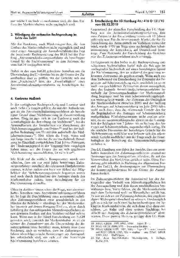 Vorschauseite 3: Arzneimittelmarken im Zulassungsverfahren - Stets ein berechtigter Grund zur Nichtbenutzung?