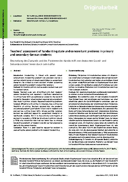 Vorschauseite 1: Beurteilung des Zustands und der Probleme der Handschrift von deutschen Grundund Sekundarschülerinnen durch Lehrkräfte