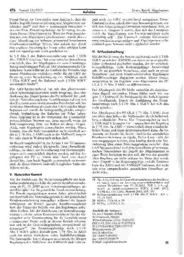 Vorschauseite 4: Die Auswirkungen des AMNOG auf den Abgabepreis: Zum Verhältnis zwischen dem Erstattungsbetrag nach § 130b Abs. 1 Satz 1 und 2 SGB V und dem Abgabepreis des pharmazeutischen Untern…