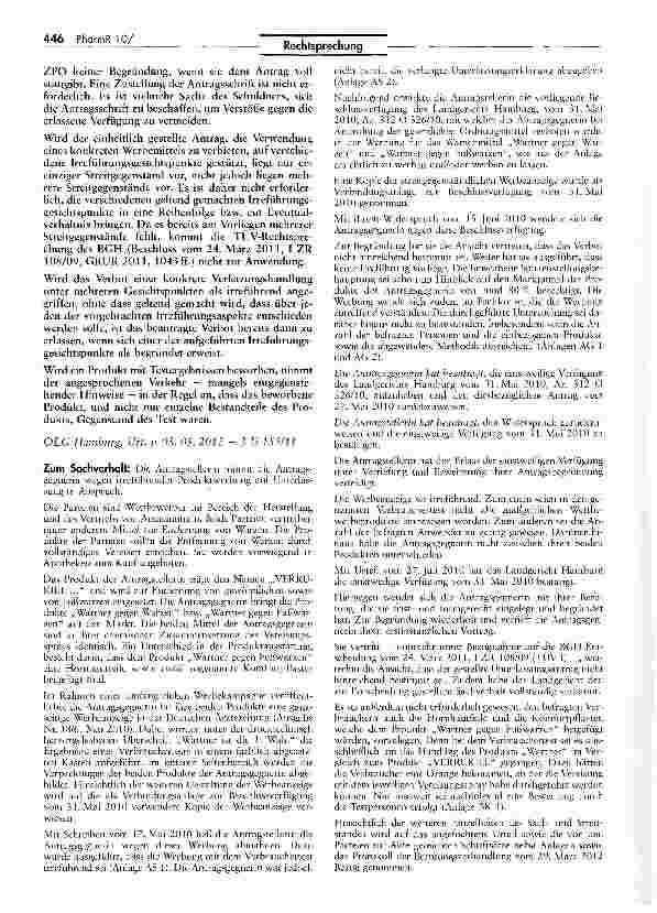 Vorschauseite 2: Produktwerbung mit Testergebnissen ZPO §S 253 II Nr. 2, 936, 922 I 2; UWG§§5, 12