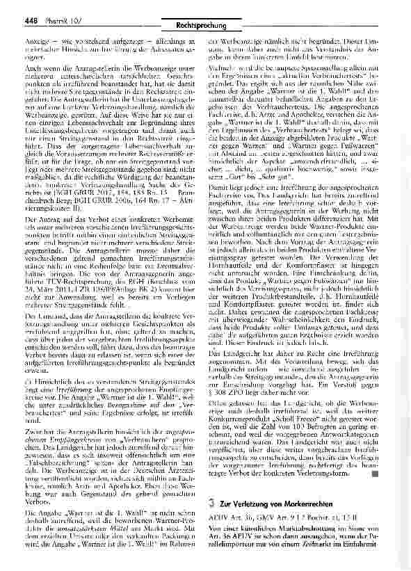 Vorschauseite 4: Produktwerbung mit Testergebnissen ZPO §S 253 II Nr. 2, 936, 922 I 2; UWG§§5, 12