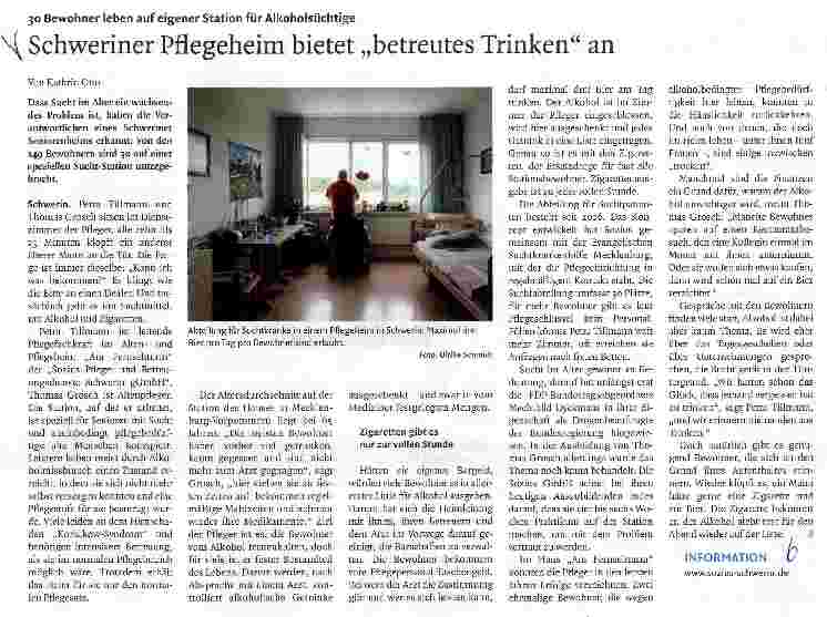 Vorschauseite 1: Schweriner Pflegeheim bietet „betreutes Trinken an