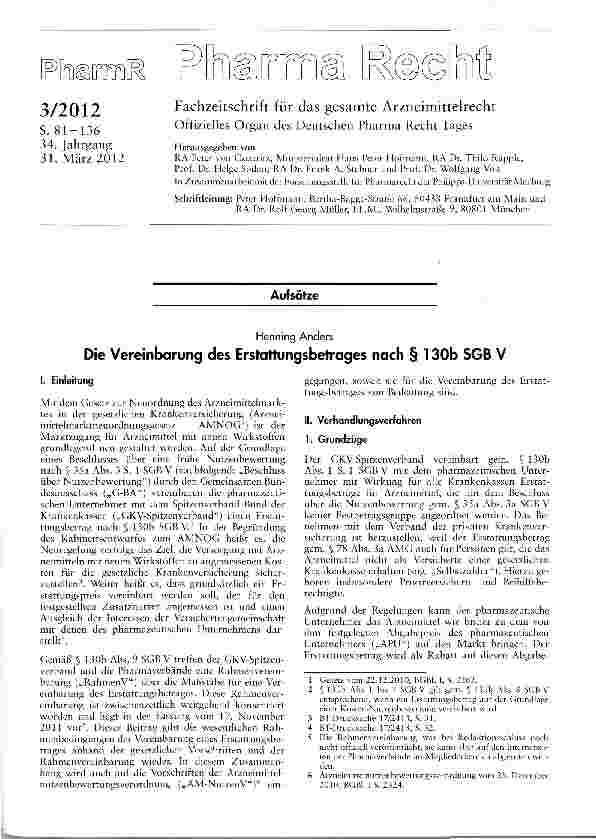 Vorschauseite 1: Die Vereinbarung des Erstattungsbetrages nach § 130b SGB V