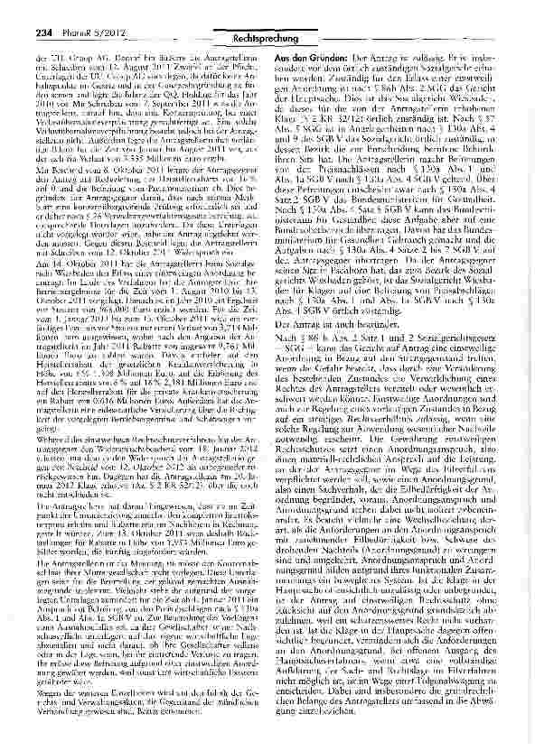 Vorschauseite 3: Befreiung eines Pharma-Unternehmens von Preisabschlagspflichten