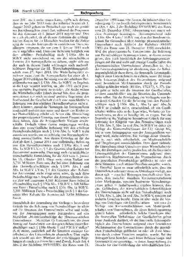Vorschauseite 5: Befreiung eines Pharma-Unternehmens von Preisabschlagspflichten