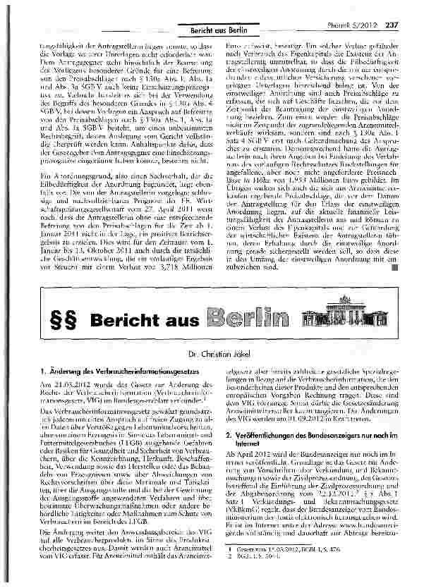 Vorschauseite 6: Befreiung eines Pharma-Unternehmens von Preisabschlagspflichten