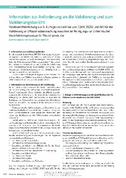 Vorschauseite 1: Informationen zur Anforderung an die Validierung und zum Validierungsbericht