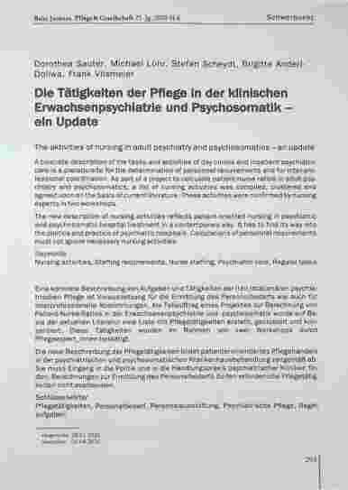 Vorschauseite 1: Die Tätigkeiten der Pflege in der Kölner Erwachsenenpsychiatrie und Psychosomatik - ein Update