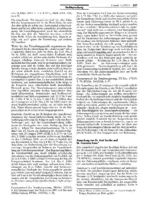 Vorschauseite 2: Zulassungspflicht von Autovaccinen AMG §§ 21 IV, II la, 4 IV