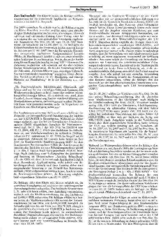 Vorschauseite 2: Keine Begrenzung des Leistungsanspruchs auf Behandlung mit ausgeeinzeltem Lucentis