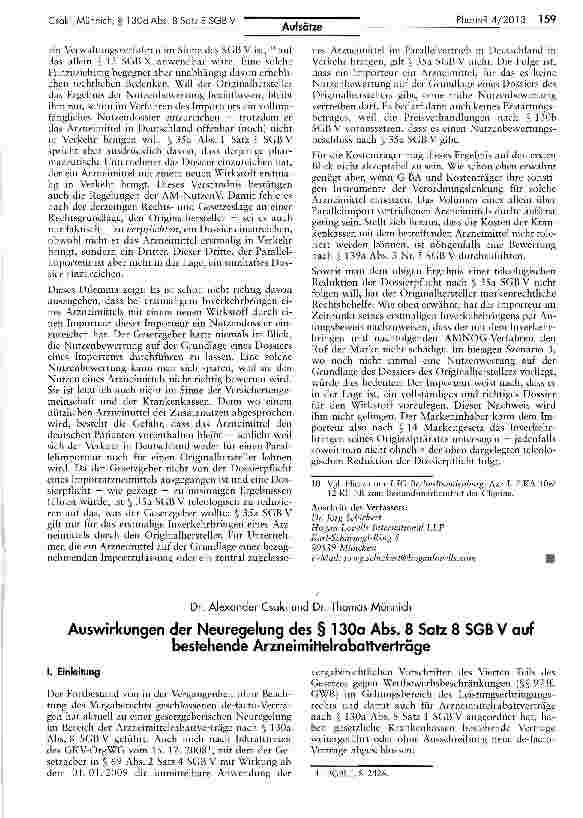 Vorschauseite 1: Auswirkungen der Neuregelung des § 130a Abs. 8 Satz 8 SGB V auf bestehende Arzneimittelrabattverträge