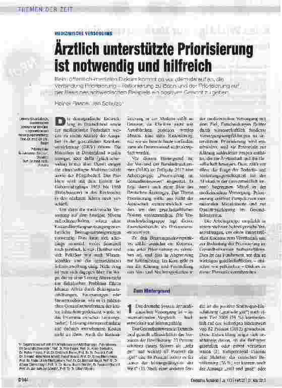 Vorschauseite 1: Arztlich unterstützte Priorisierung ist notwendig und hilfreich
