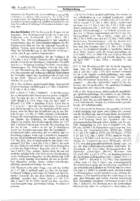 Vorschauseite 2: Keine Selbstbedienung für apothekenpflichtige Arzneimittel AMG §43 I 1, § 52 I Nr. 2; ApBetrO § 17 III, § 20; GG Art. 3 I, Art 12 1