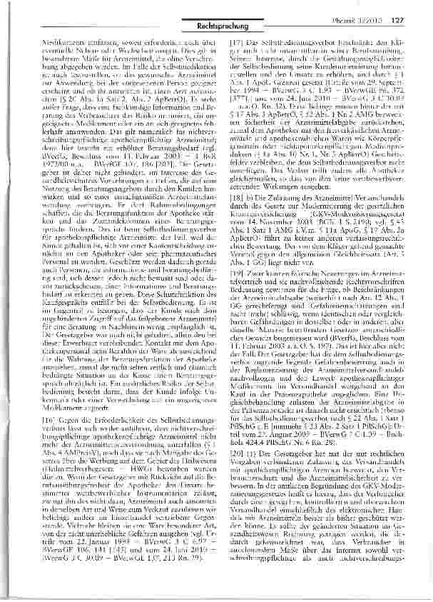 Vorschauseite 3: Keine Selbstbedienung für apothekenpflichtige Arzneimittel AMG §43 I 1, § 52 I Nr. 2; ApBetrO § 17 III, § 20; GG Art. 3 I, Art 12 1