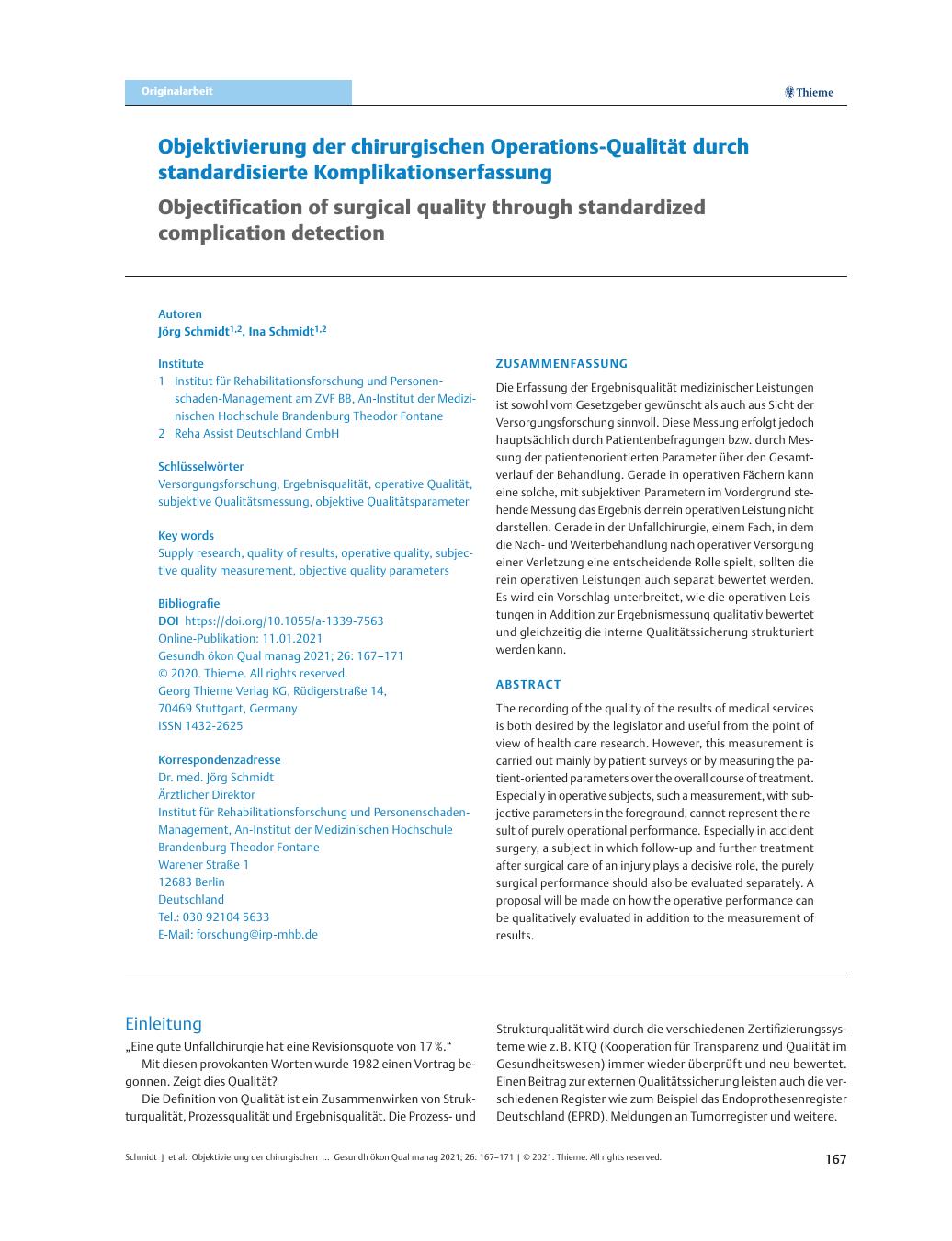 Vorschauseite 1: Objektivierung der chirurgischen Operationsqualität durch standardisierte Komplikationserfassung