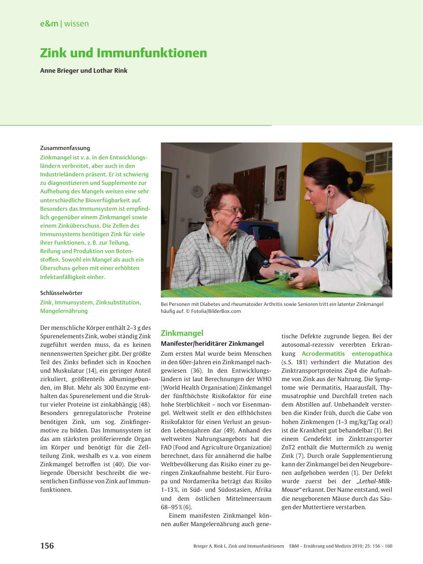 Vorschauseite 1: Zink und Immunfunktionen
