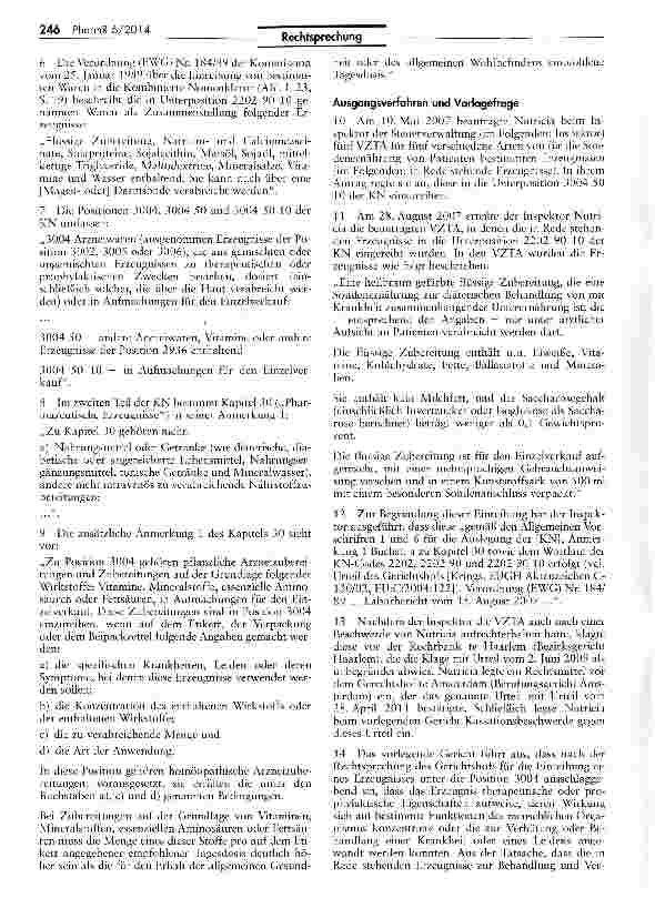 Vorschauseite 2: Auslegung der Begriffe „Arzneiwaren und „Getränke im Sinne der Kombinierten Nomenklatur