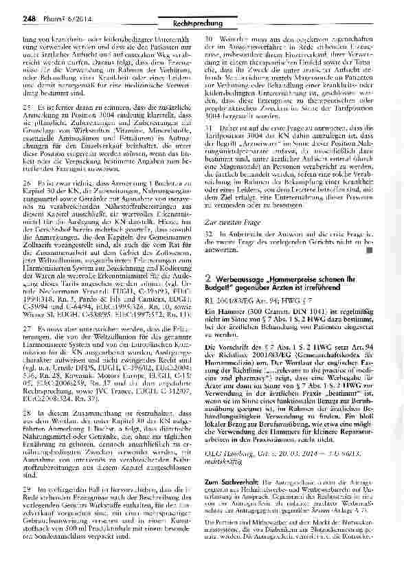 Vorschauseite 4: Auslegung der Begriffe „Arzneiwaren und „Getränke im Sinne der Kombinierten Nomenklatur