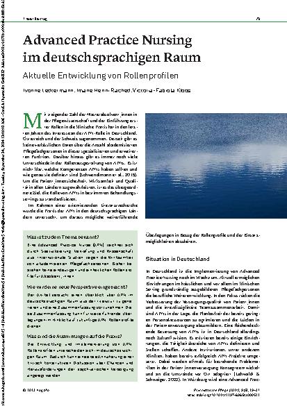 Vorschauseite 1: Advanced Practice Nursing im deutschsprachigen Raum