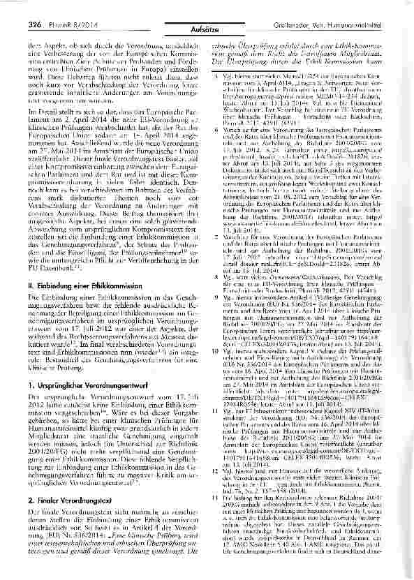 Vorschauseite 2: Ausgewählte rechtliche Aspekte bei klinischen Prüfungen mit Humanarzneimitteln nach der neuen EU-Verordnung