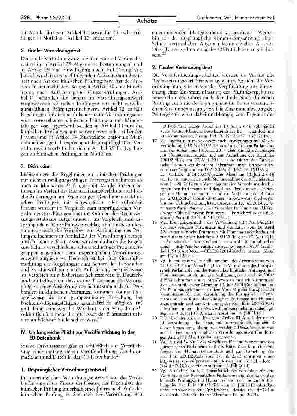 Vorschauseite 4: Ausgewählte rechtliche Aspekte bei klinischen Prüfungen mit Humanarzneimitteln nach der neuen EU-Verordnung