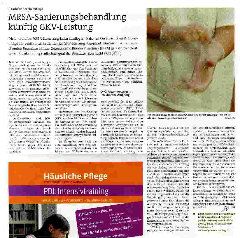 Vorschauseite 1: MRSA-Sanierungsbehandlung künftig GKV-Leistung