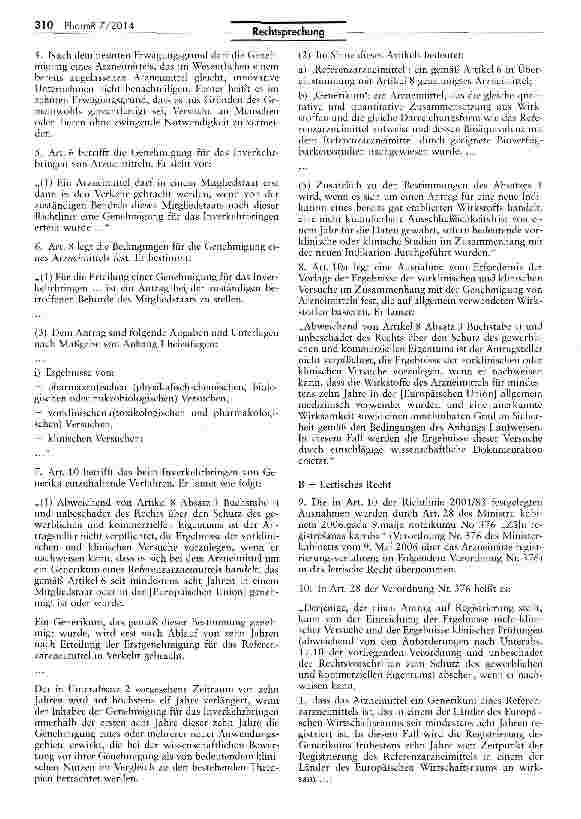 Vorschauseite 2: Recht des Inhabers einer Genehmigung für das Inverkehrbringen eines Rerenzarzneimittels, die Genehmigung eines Generikums anzufechten RL 2001/83/EG