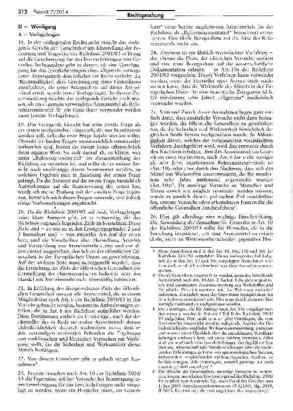 Vorschauseite 4: Recht des Inhabers einer Genehmigung für das Inverkehrbringen eines Rerenzarzneimittels, die Genehmigung eines Generikums anzufechten RL 2001/83/EG