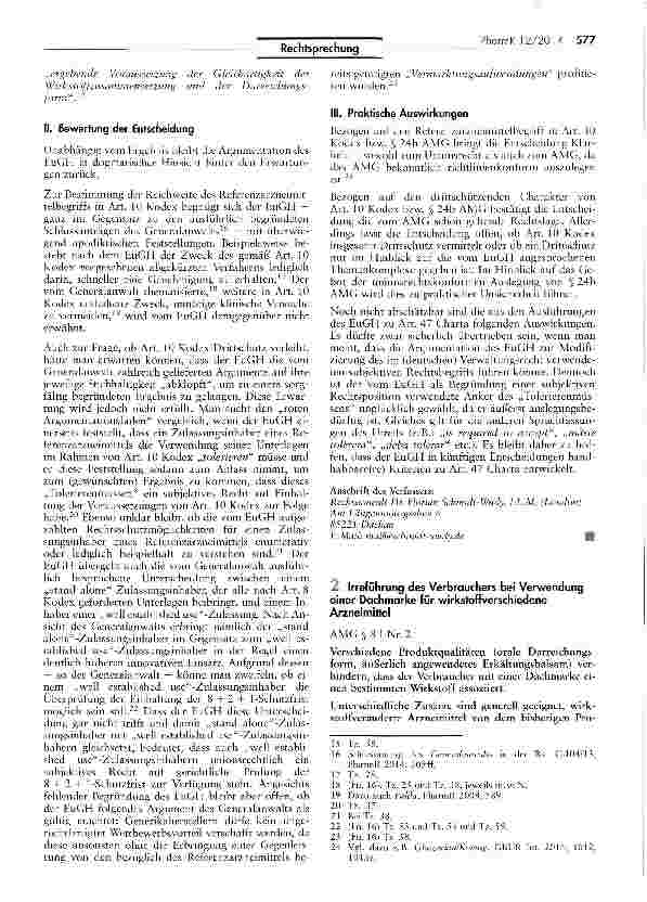 Vorschauseite 1: Irreführung des Verbrauchers bei Verwendung einer Dachmarke für wirkstoffverschiedene Arzneimittel AMG S 8 I Nr. 2