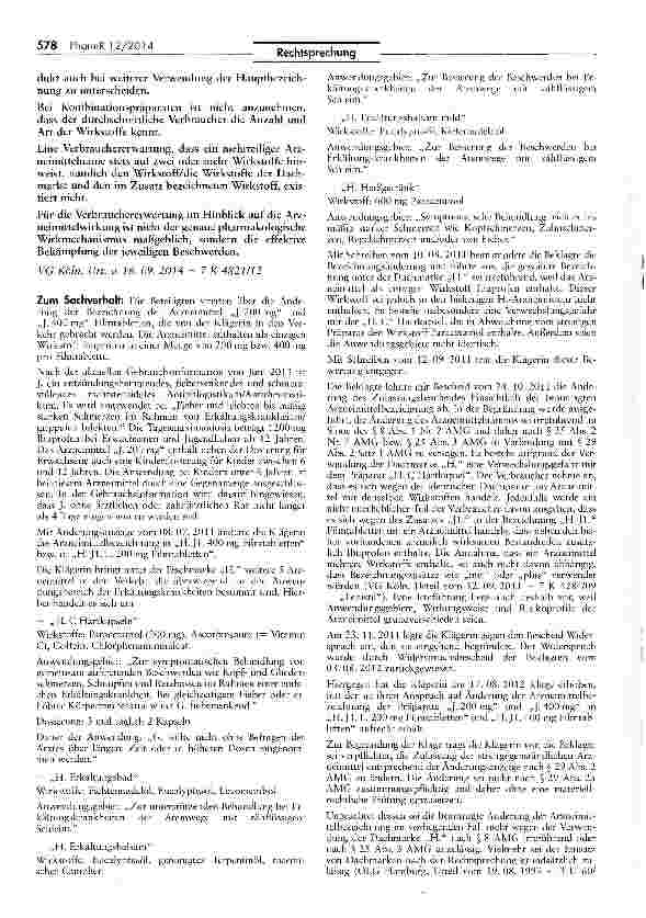 Vorschauseite 2: Irreführung des Verbrauchers bei Verwendung einer Dachmarke für wirkstoffverschiedene Arzneimittel AMG S 8 I Nr. 2