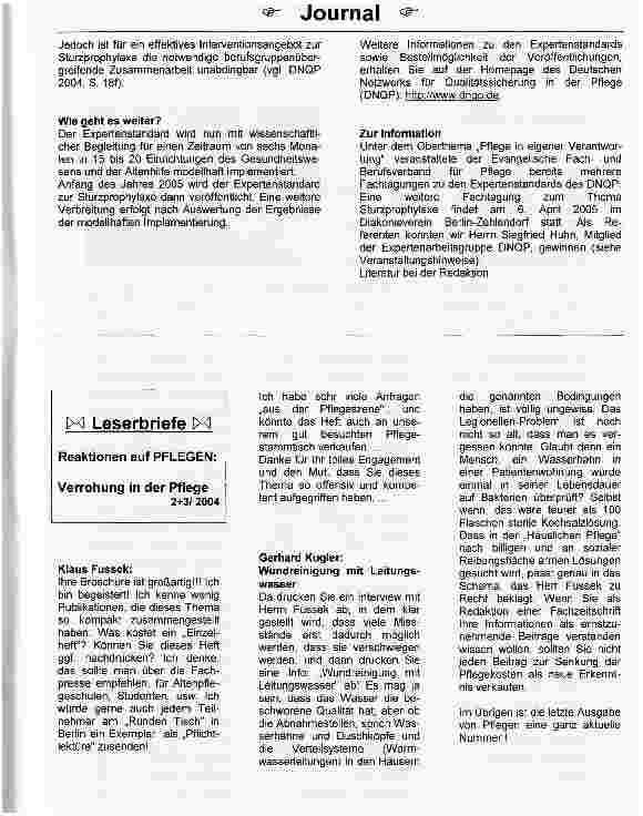 Vorschauseite 2: 4. Konsensus-Konferenz in der PflegeEntwurf des Expertenstandard zur Sturzprophylaxe liegt vor