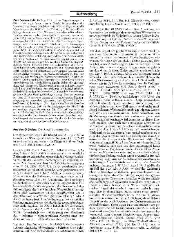 Vorschauseite 2: Risiko-Nutzenbewertung von Kava-Kava im Vergleich zu Benzodiazepinen jedenfalls nicht negativ AMG § 5 II