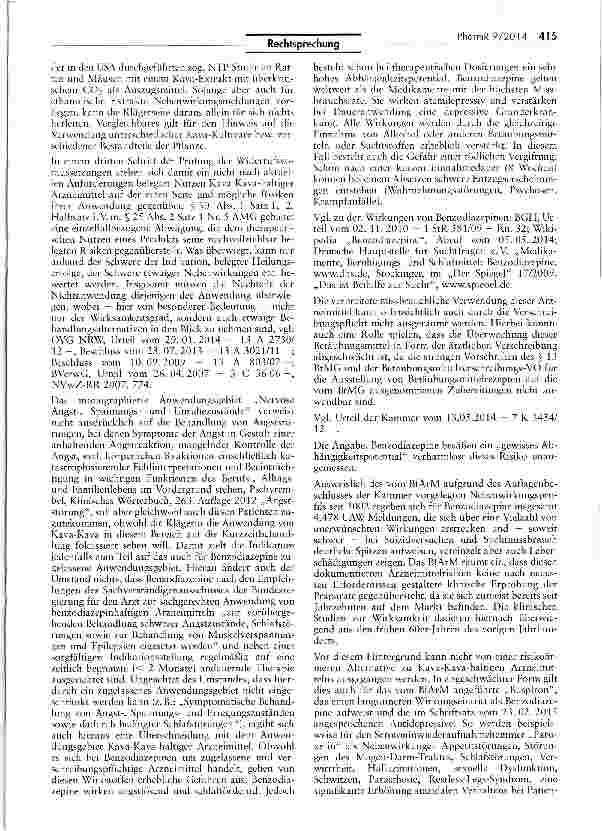 Vorschauseite 6: Risiko-Nutzenbewertung von Kava-Kava im Vergleich zu Benzodiazepinen jedenfalls nicht negativ AMG § 5 II