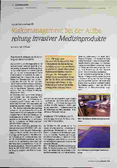 Vorschauseite 1: Risikomanagement bei der Aufbereitung invasiver Medizinprodukte