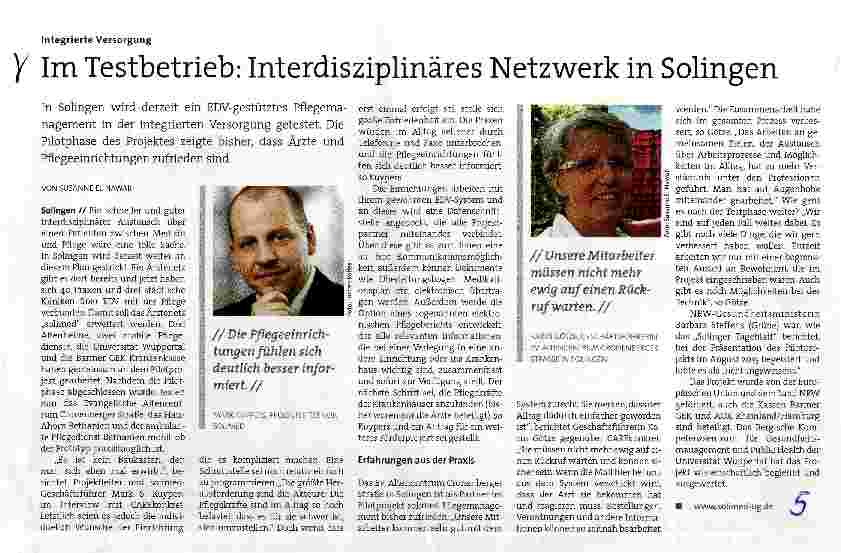 Vorschauseite 1: Im Testbetrieb: Interdisziplinäres Netzwerk in Solingen