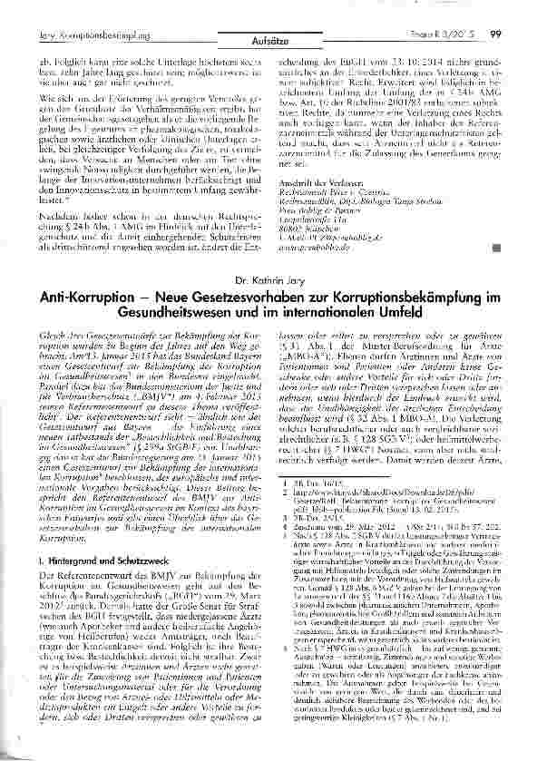 Vorschauseite 1: Anti-Korruption - Neue Gesetzesvorhaben zur Korruptionsbekämpfung im Gesundheitswesen und im internationalen Umfeld