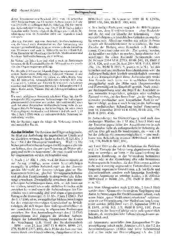 Vorschauseite 2: Aufwendungen für Arzneimittel bei Diätverpflegung als außergewöhnliche BelastungAufwendungen für Arzneimittel i.S. des § 2 AMG unterfallen nicht dem Abzugsverbot für Diätverpflegu…