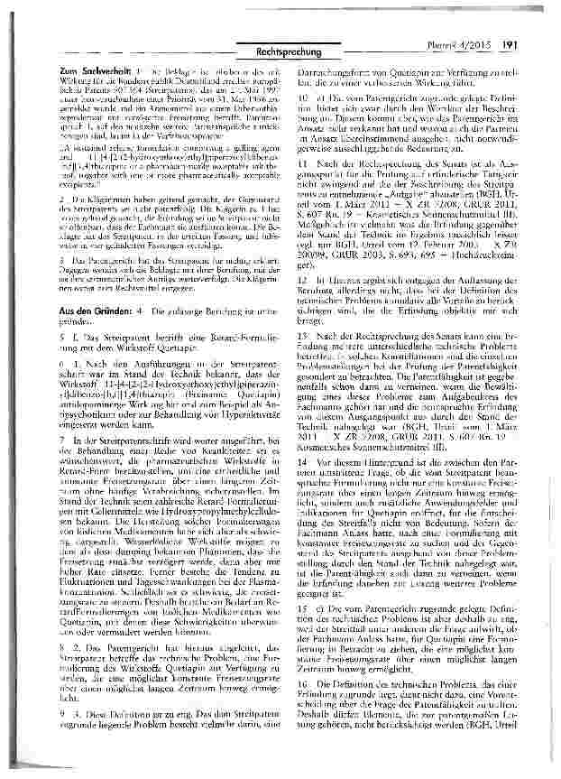 Vorschauseite 2: Definition des technischen Problems der Erfindung — Retard-Formulierung mit dem Wirkstoff Quetiapin