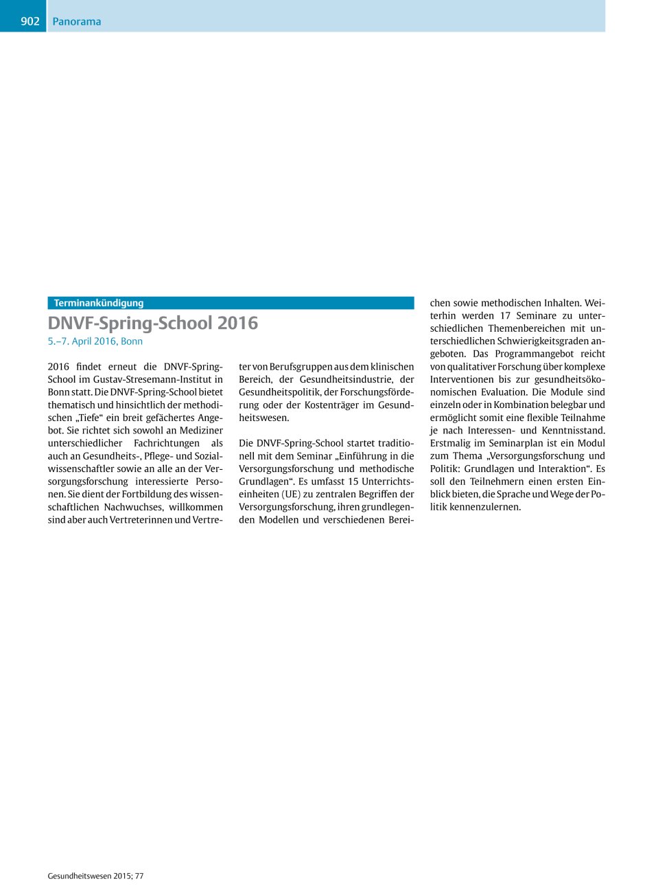 Vorschauseite 1: DNVF-Spring-School 2016