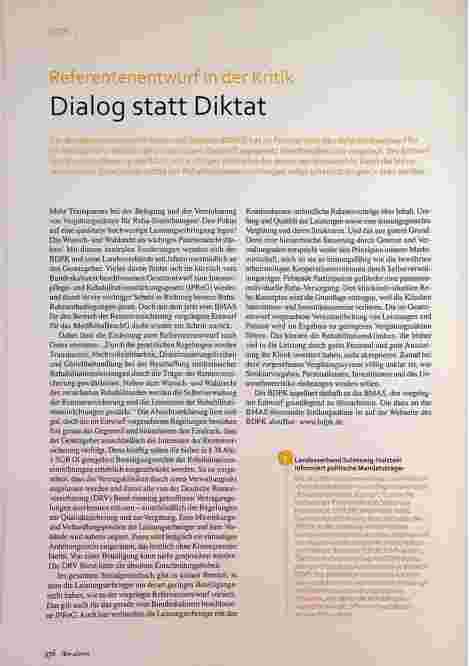 Vorschauseite 1: Referentenentwurf in der Kritik: Dialog statt Diktat.