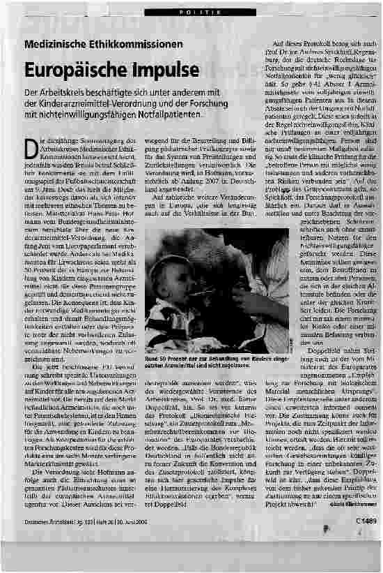 Vorschauseite 1: Medizinische EthikkommissionenEuropäische Impulse