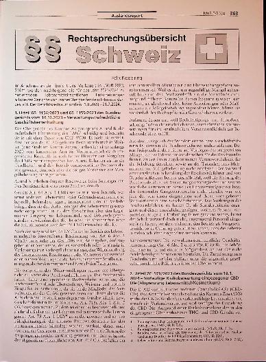 Vorschauseite 1: Rechtsprechungsübersicht Schweiz