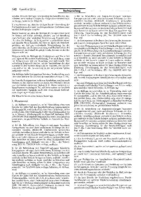 Vorschauseite 3: Zur Zulassungspflicht von umgefüllten zentral zugelassenen Arzneimitteln und Auslegung der Ausnahmen von der Zulassungspflicht (Lucentis)